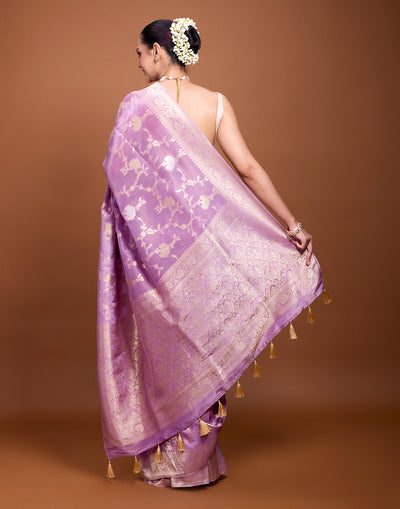 Pearl Lavender Zari Floral Jaal Silk Saree