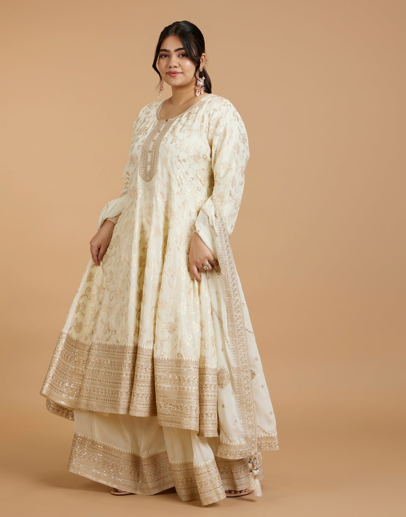 Buy Pearl White Jaal Design Brocade Silk Salwar Suit online