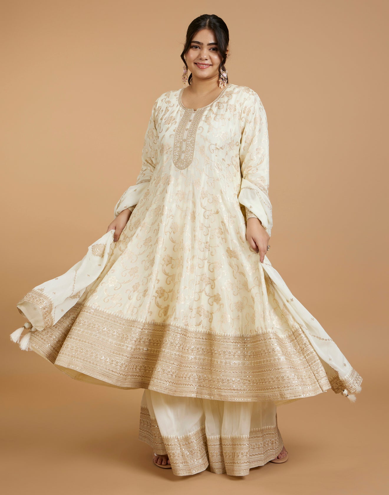 Buy Pearl White Jaal Design Brocade Silk Salwar Suit online