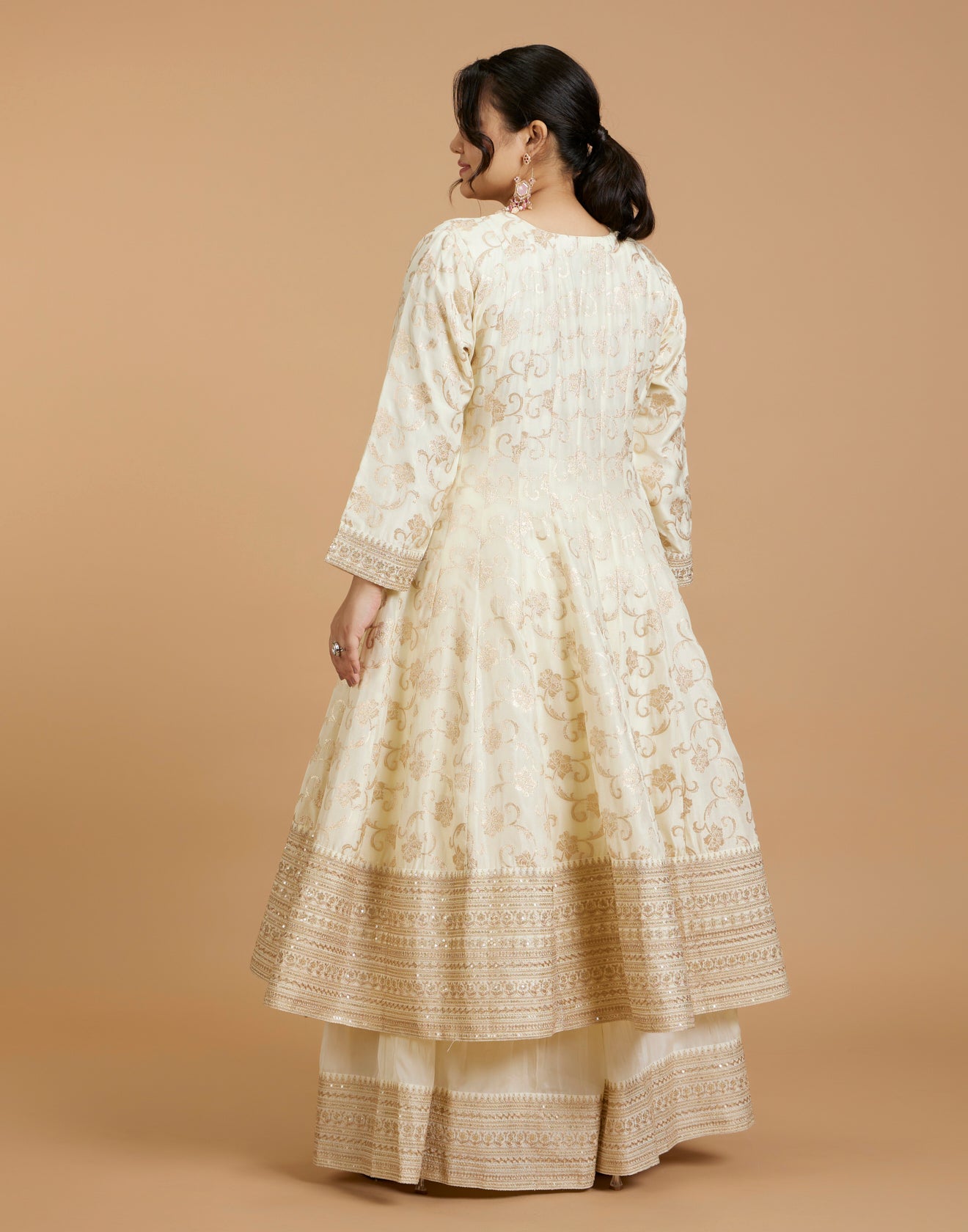 Buy Pearl White Jaal Design Brocade Silk Salwar Suit online