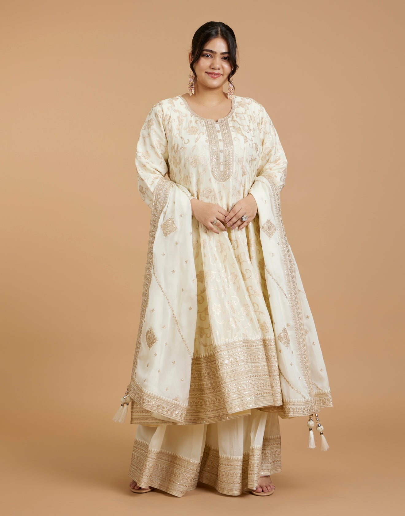 Buy Pearl White Jaal Design Brocade Silk Salwar Suit online