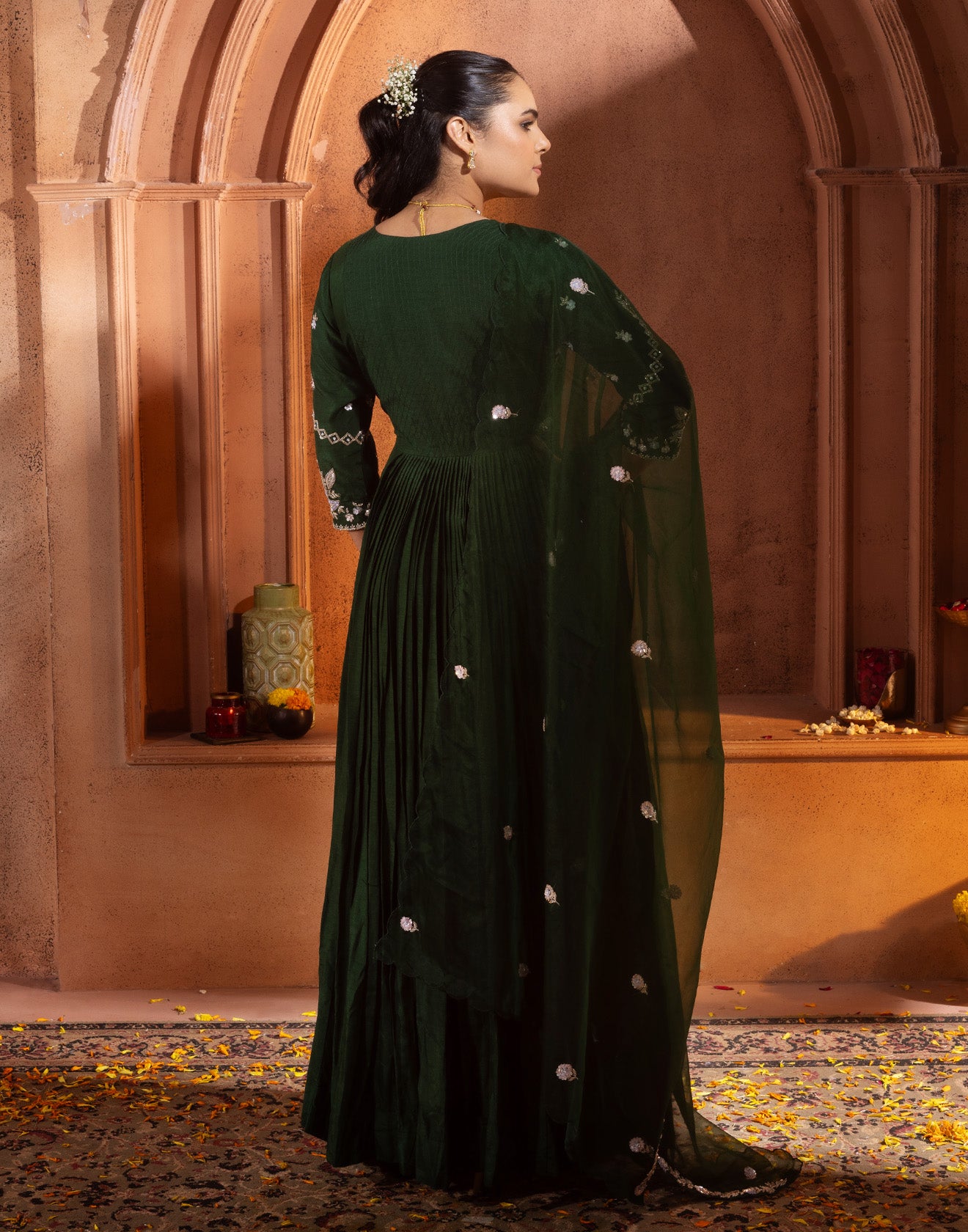 Phthalo Green Festive Embroidered Anarkali Set