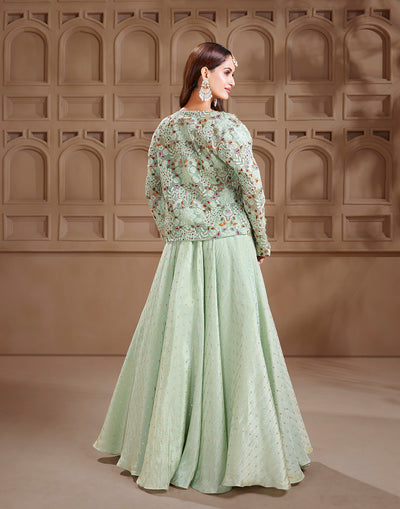 Pistachio Green Scallop Embroidered Lehenga Set With Jacket