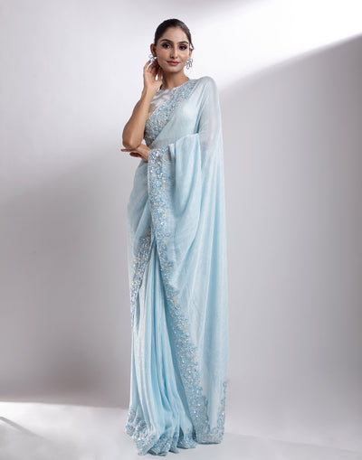 Buy Powder Blue Embellished Indi-Cocktail Saree Online