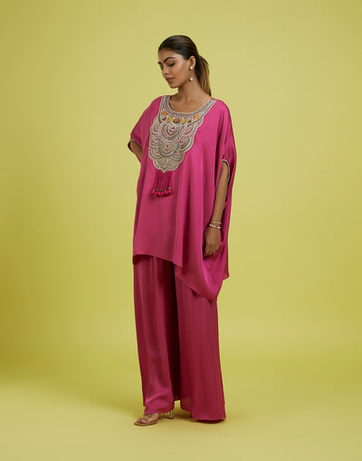 Punch Pink Embroidered Festive Co-Ord Kurta Set