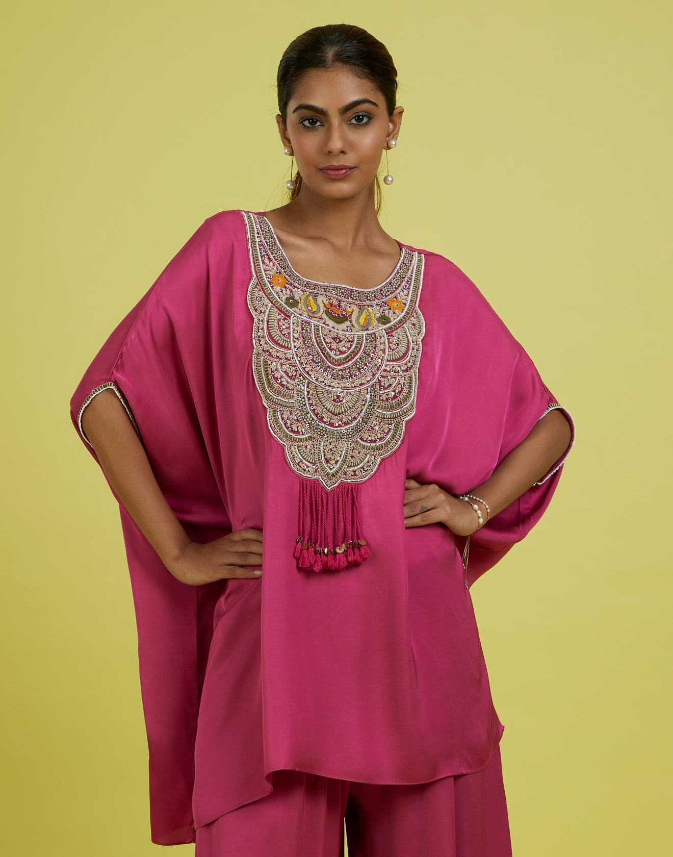 Punch Pink Embroidered Festive Co-Ord Kurta Set