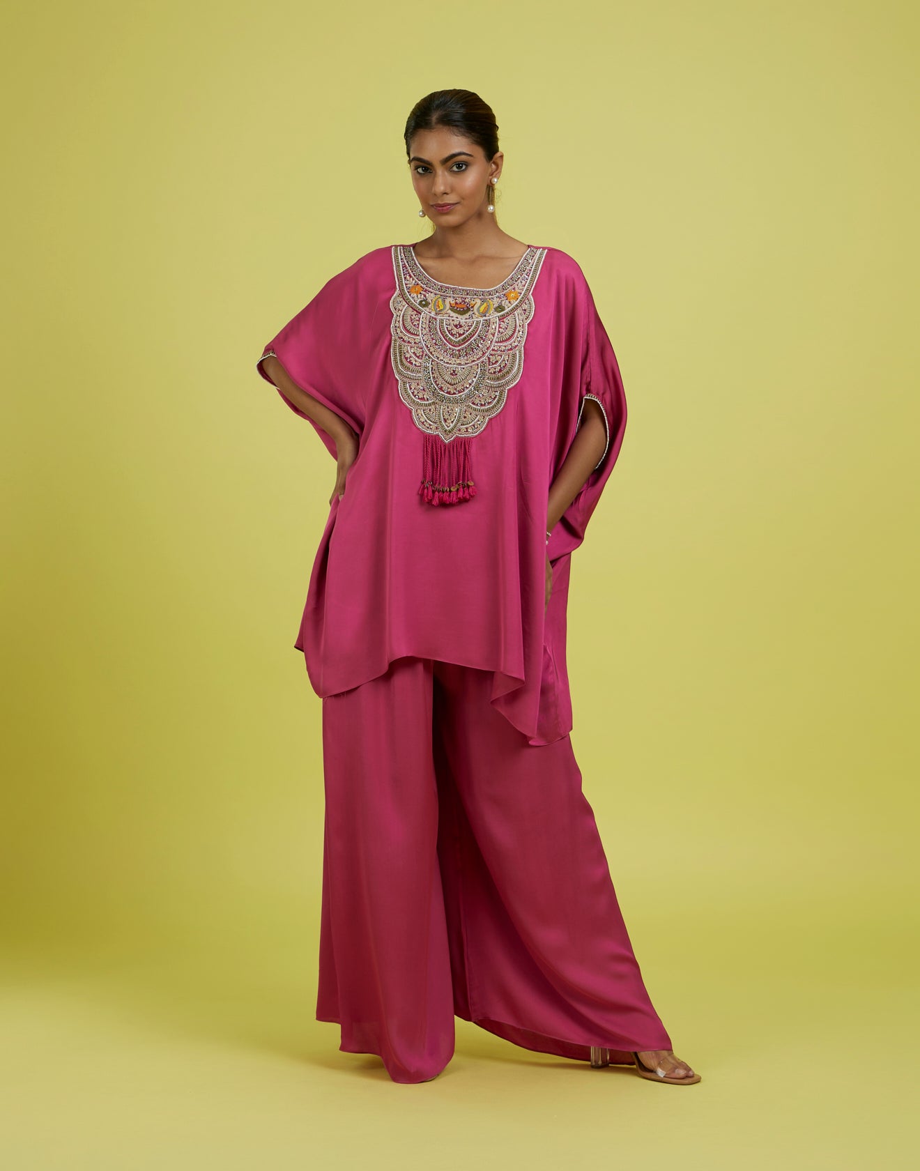 Punch Pink Embroidered Festive Co-Ord Kurta Set