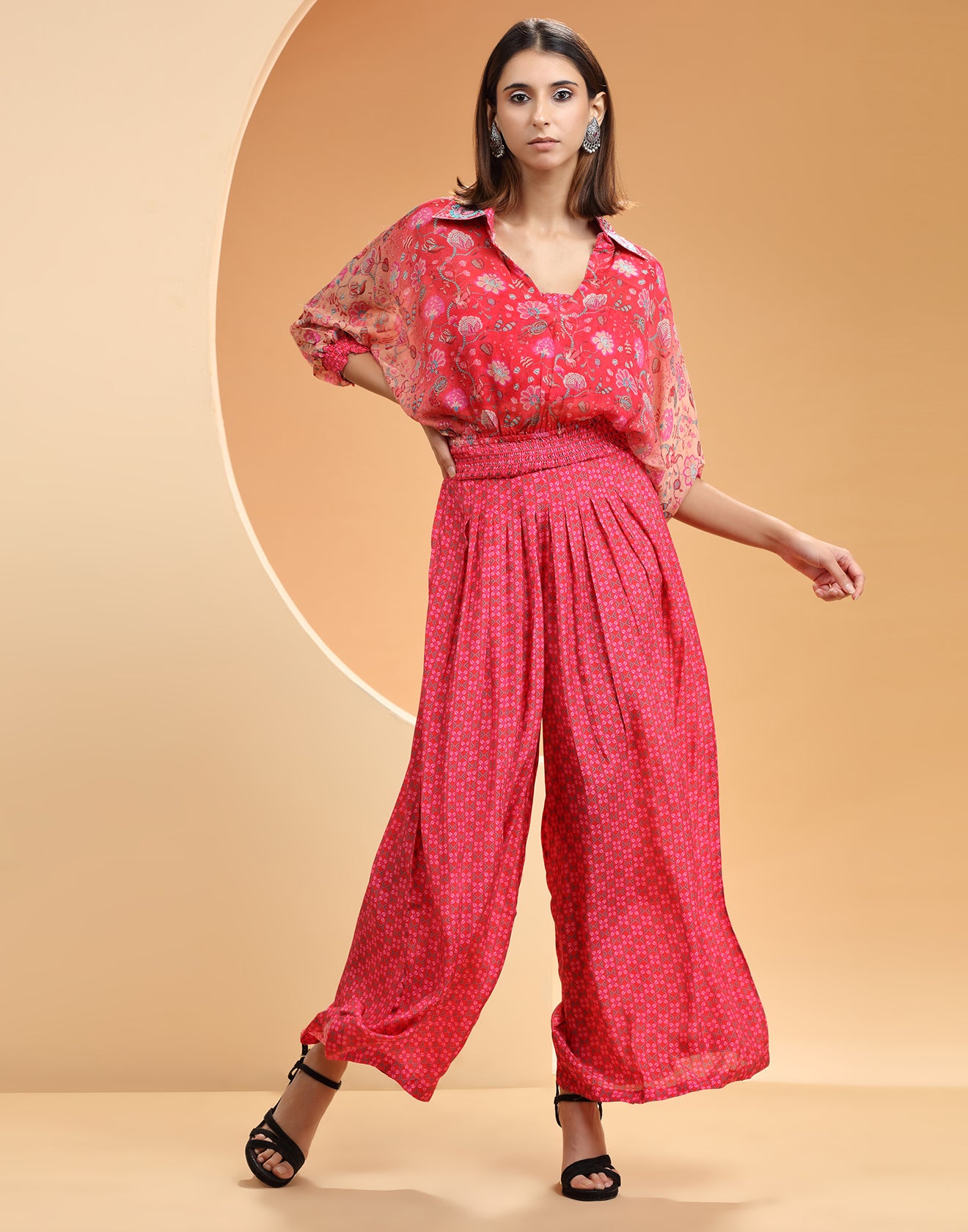 Punch Pink Floral Palazzo Set