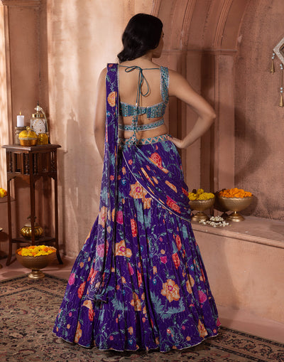 Purple Diva Vibrant Floral Printed Indi-Cocktail Lehenga Set