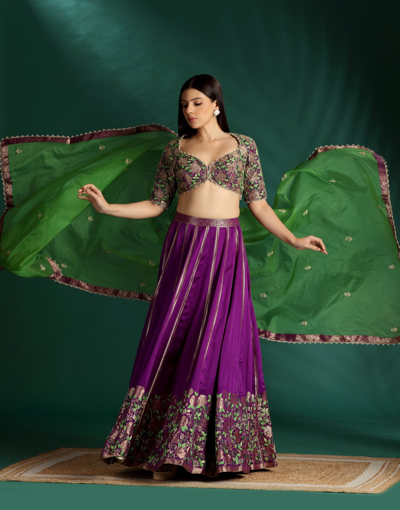 Purple Eclipse Pure Brocade Silk Lehenga Set
