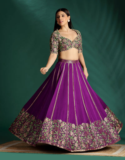 Purple Eclipse Pure Brocade Silk Lehenga Set