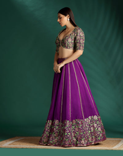 Purple Eclipse Pure Brocade Silk Lehenga Set