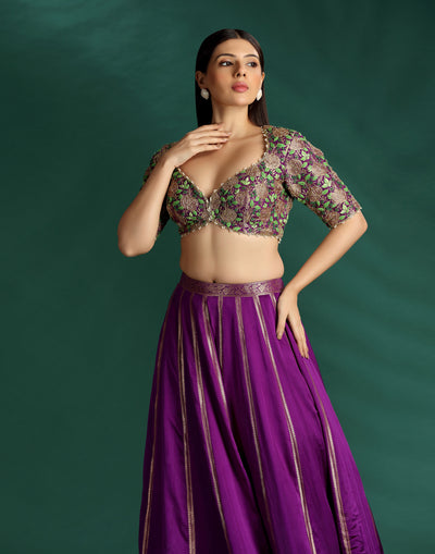 Purple Eclipse Pure Brocade Silk Lehenga Set