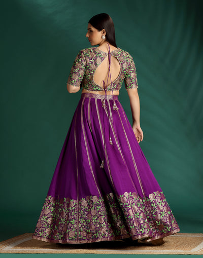 Purple Eclipse Pure Brocade Silk Lehenga Set