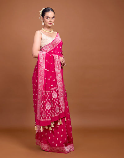 Raani Pink Phool Butta Silk Saree