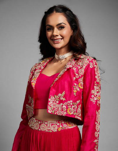 Rani Pink Embroidered Crop-Jacket Set