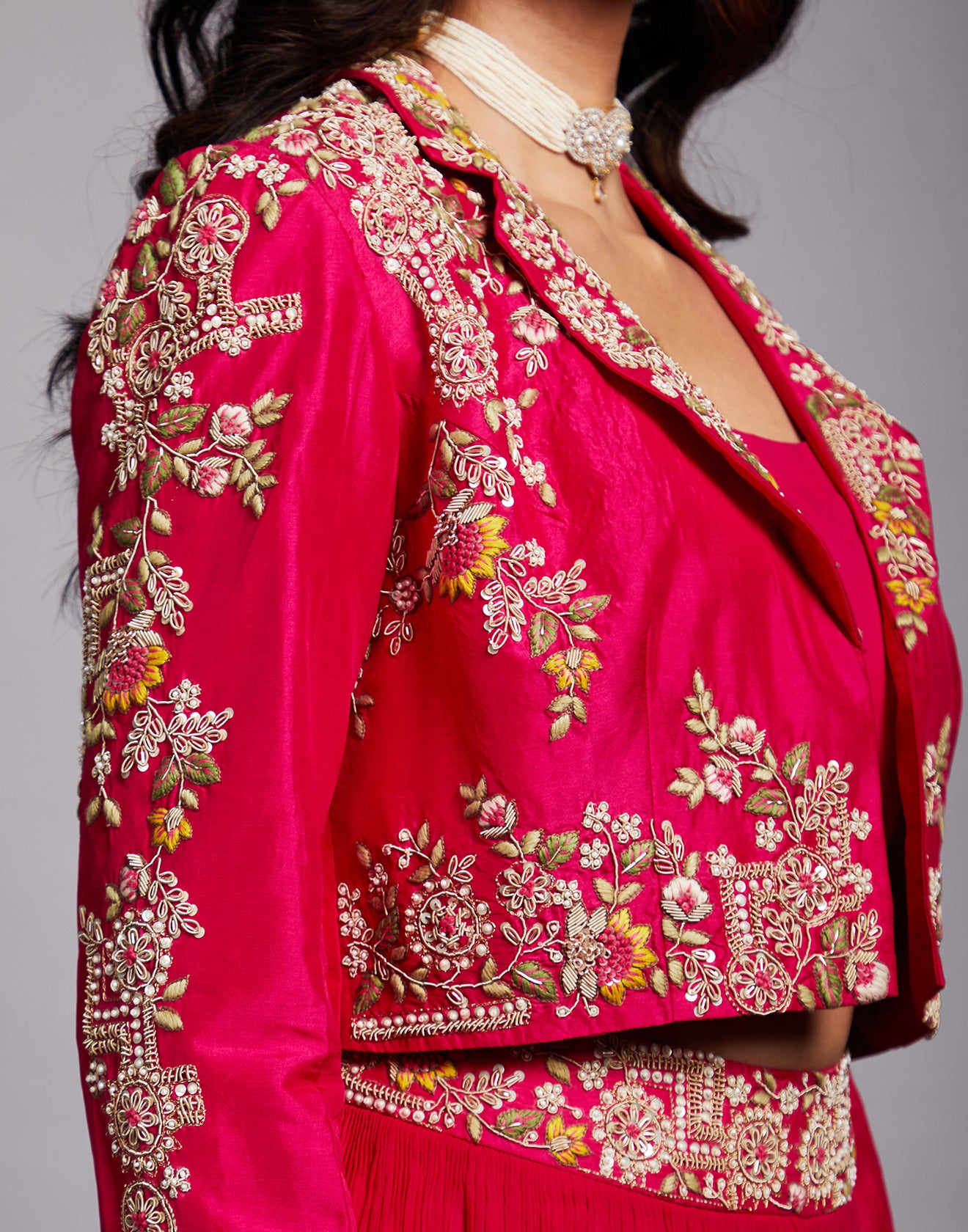 Rani Pink Embroidered Crop-Jacket Set