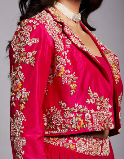 Rani Pink Embroidered Crop-Jacket Set