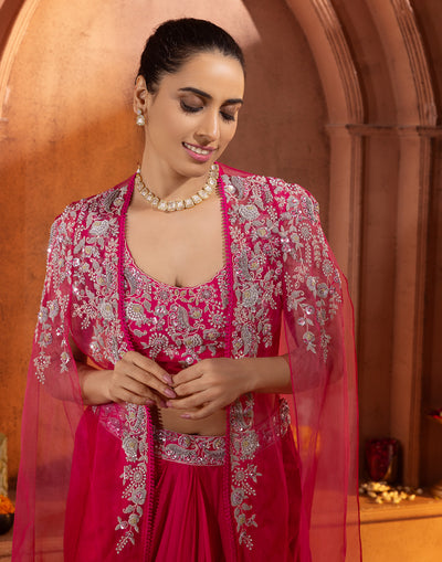 Raspberry Pink Embellished Festive Indo-Western Suit