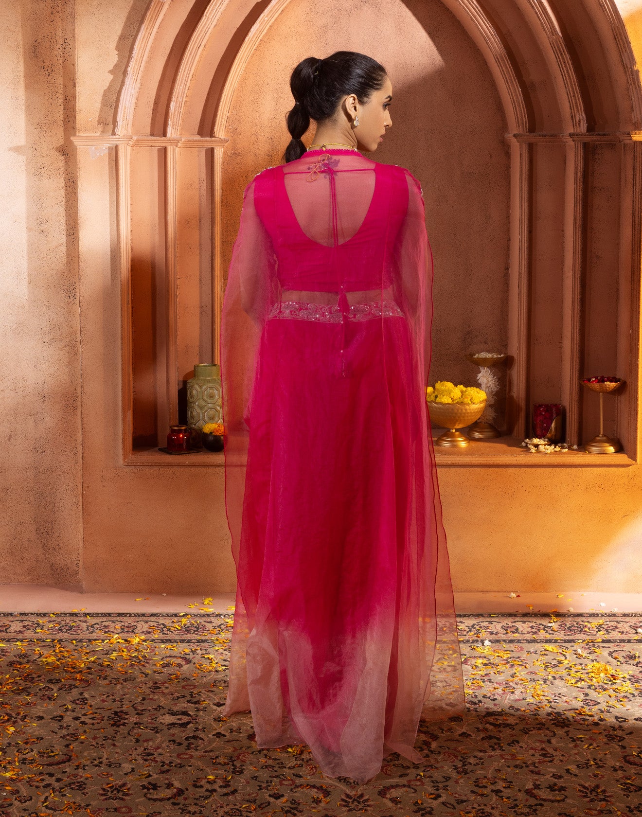 Raspberry Pink Embellished Festive Indo-Western Suit