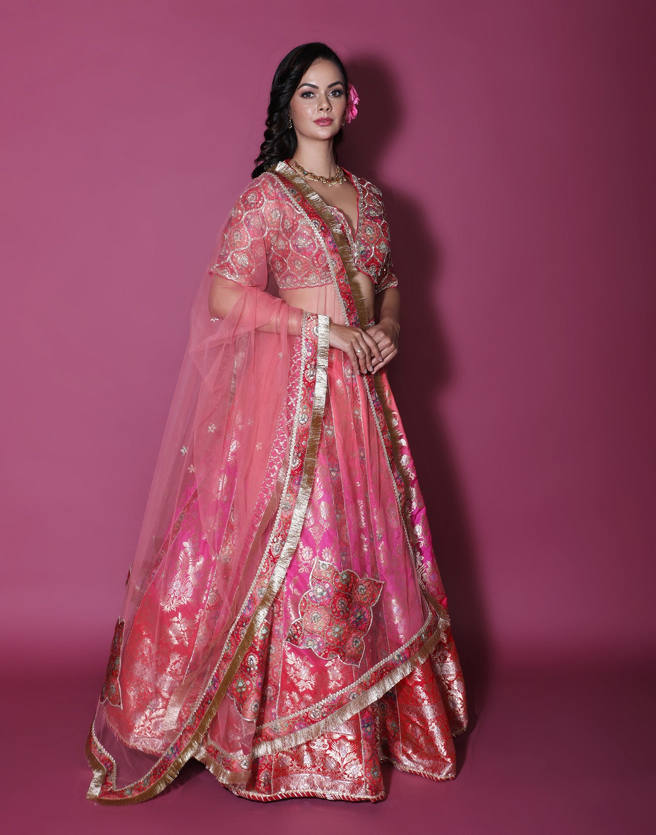 Rose Bloom Brocade Silk Lehenga Set