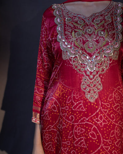 Rose Red Bandhej Printed Salwar Suit Set