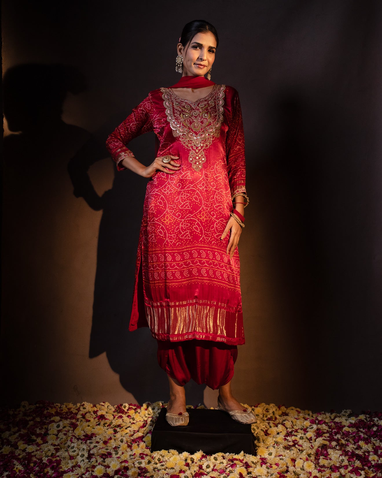 Rose Red Bandhej Printed Salwar Suit Set
