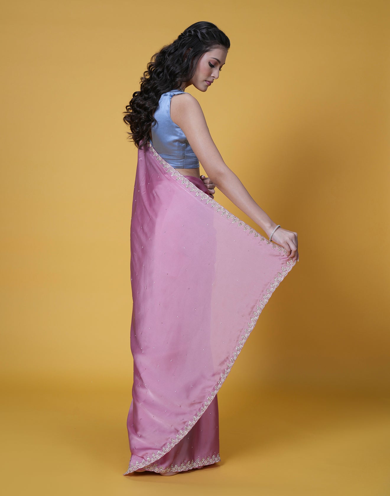 Rosé Blush Satin Embellished Saree