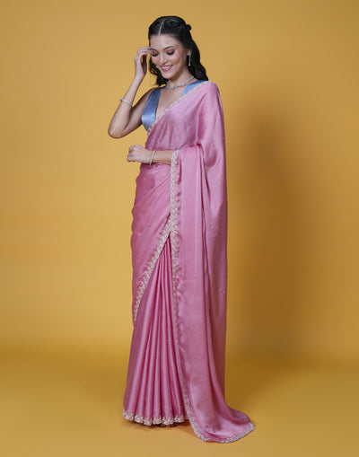 Rosé Blush Satin Embellished Saree