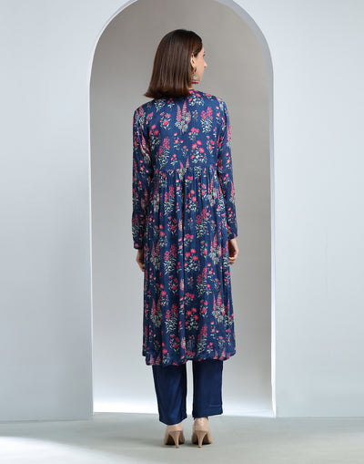 Royal Blue Floral Festive Kurta Set