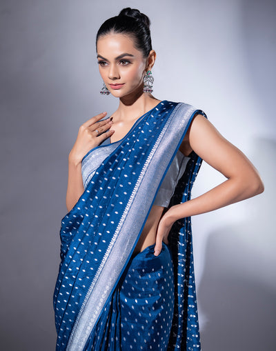 Royal Blue Woven Saree In Silver Weave