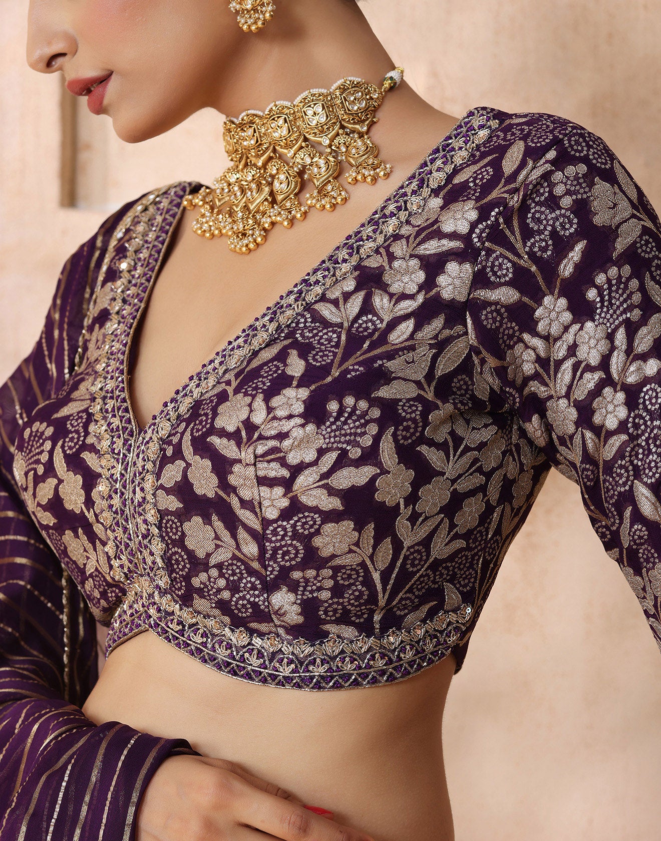 Royal Dark Purple Brocade Lehenga Set