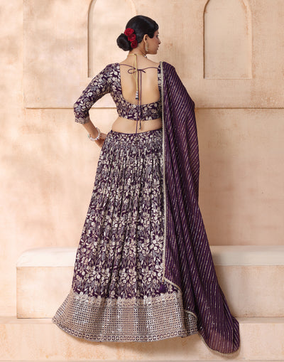 Royal Dark Purple Brocade Lehenga Set