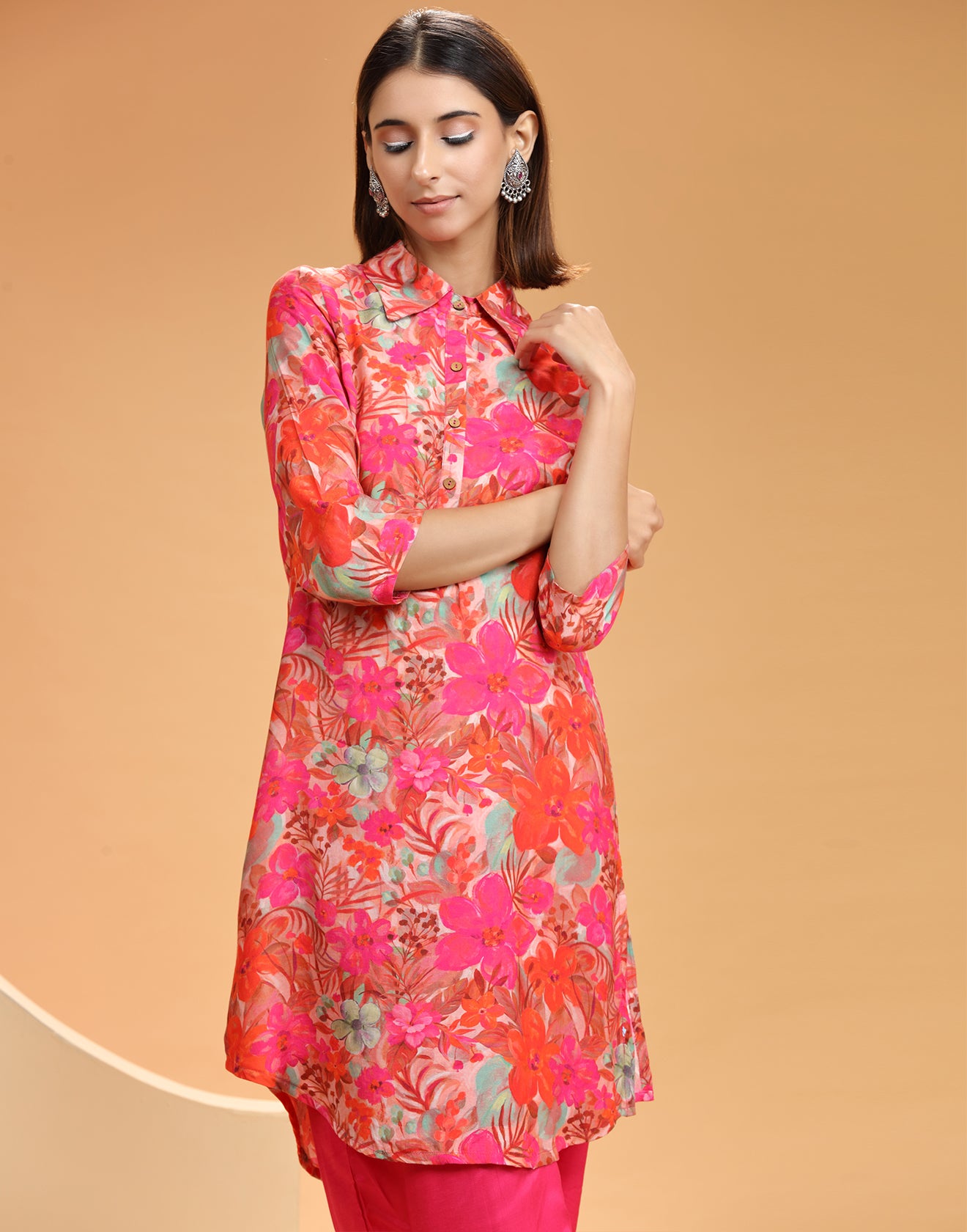 Ruby Pink Floral Printed Kurta Set
