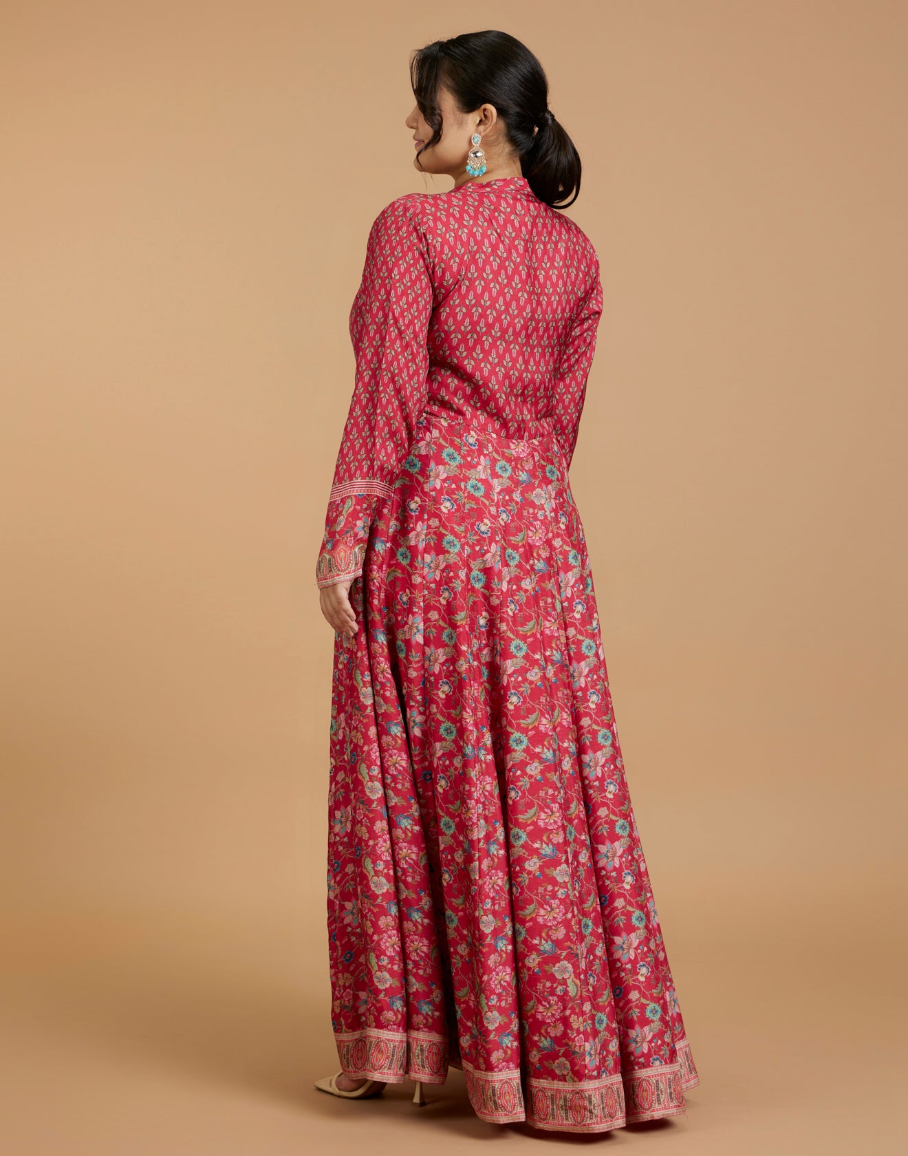 Rufous Red Kalamkari Printed Kurti With Hand Embroidered Yoke