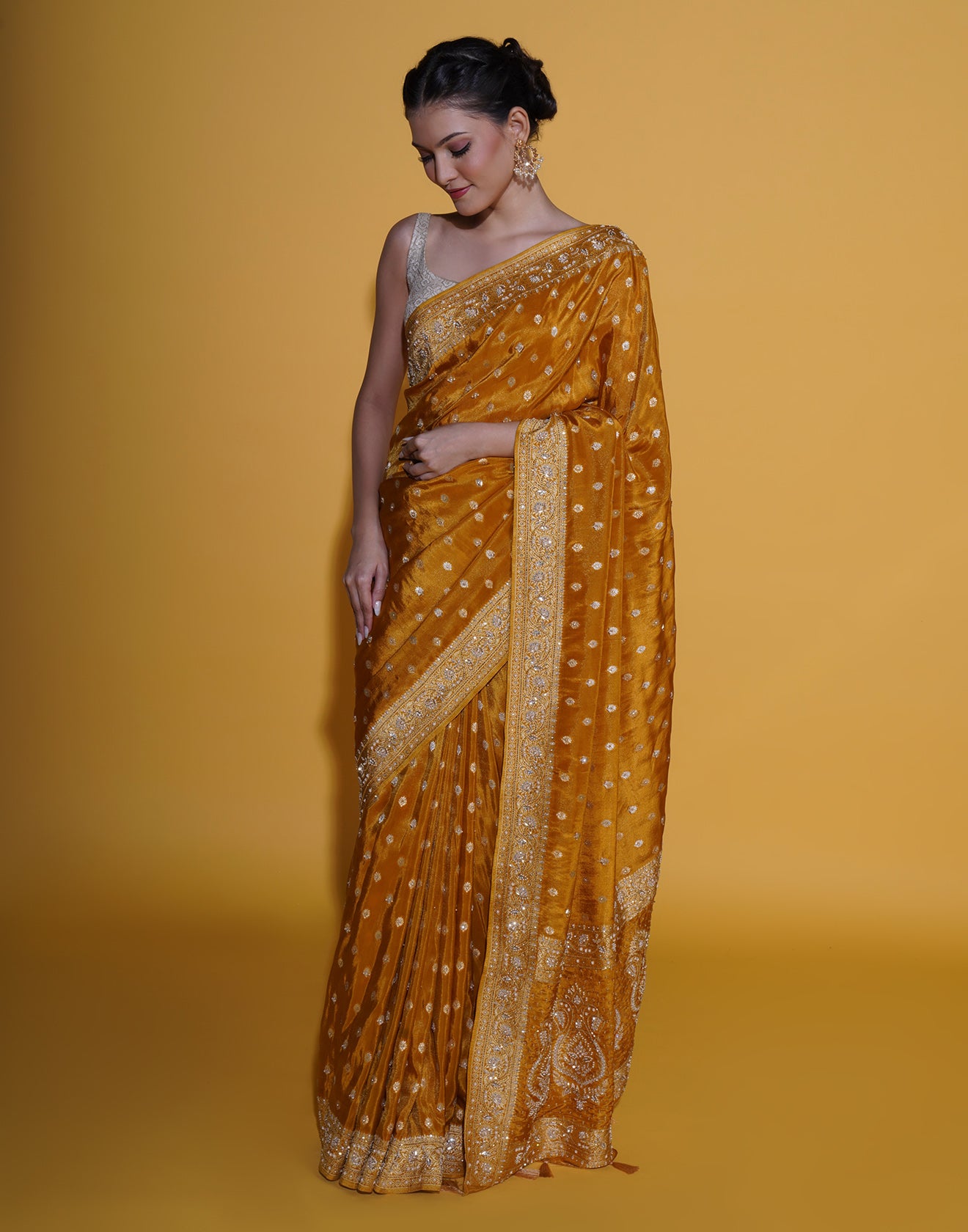 Rust And Gold Festive Silk Saree