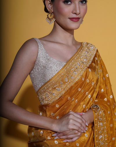 Rust And Gold Festive Silk Saree