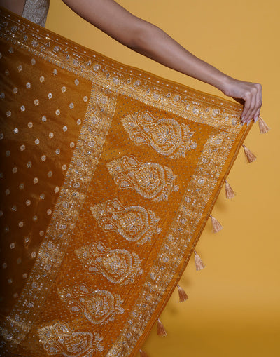 Rust And Gold Festive Silk Saree