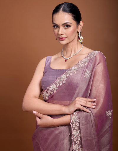 Rustic Wine Self-Print Embellished Saree