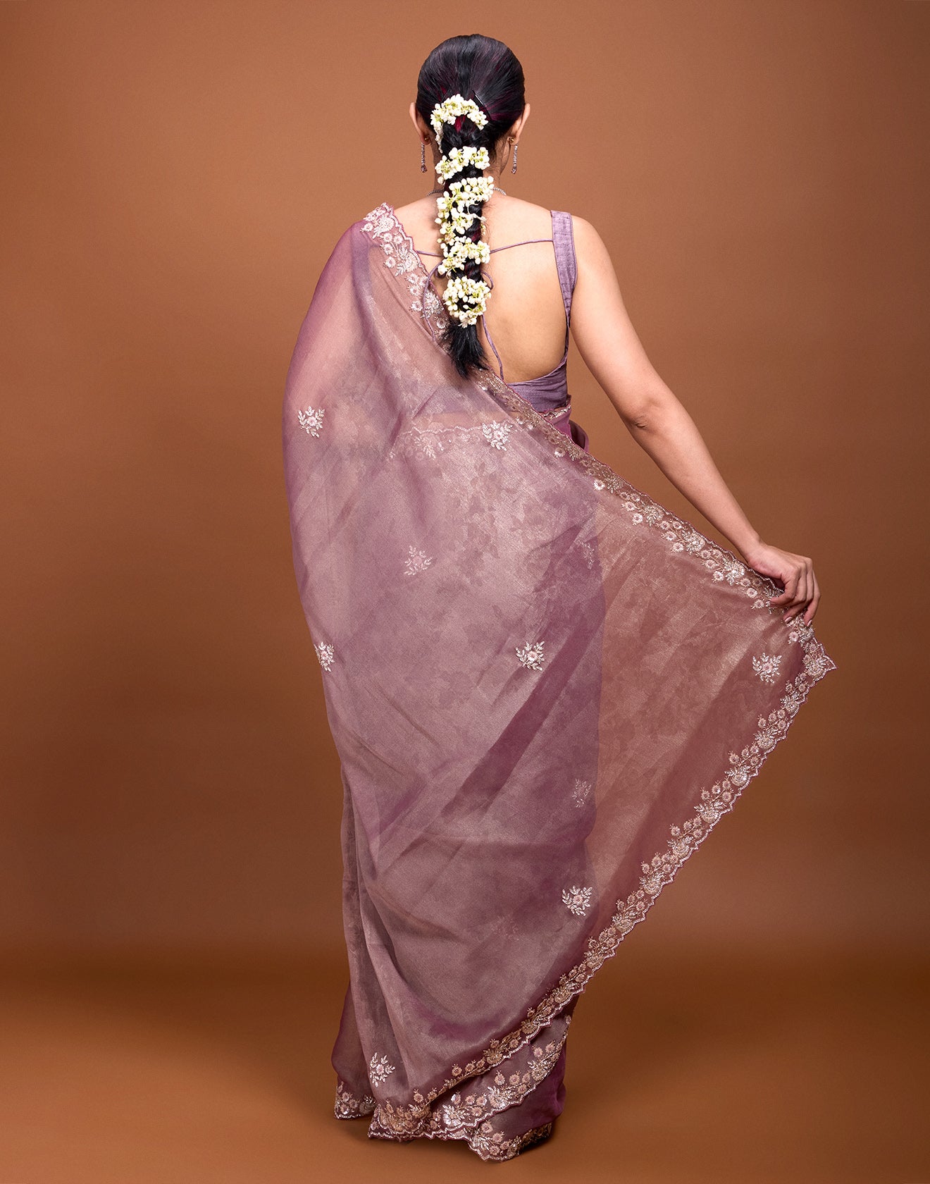 Rustic Wine Self-Print Embellished Saree