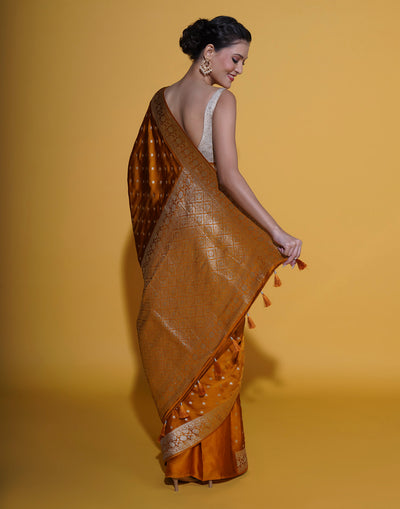 Rustic Orange Woven Zari Silk Saree