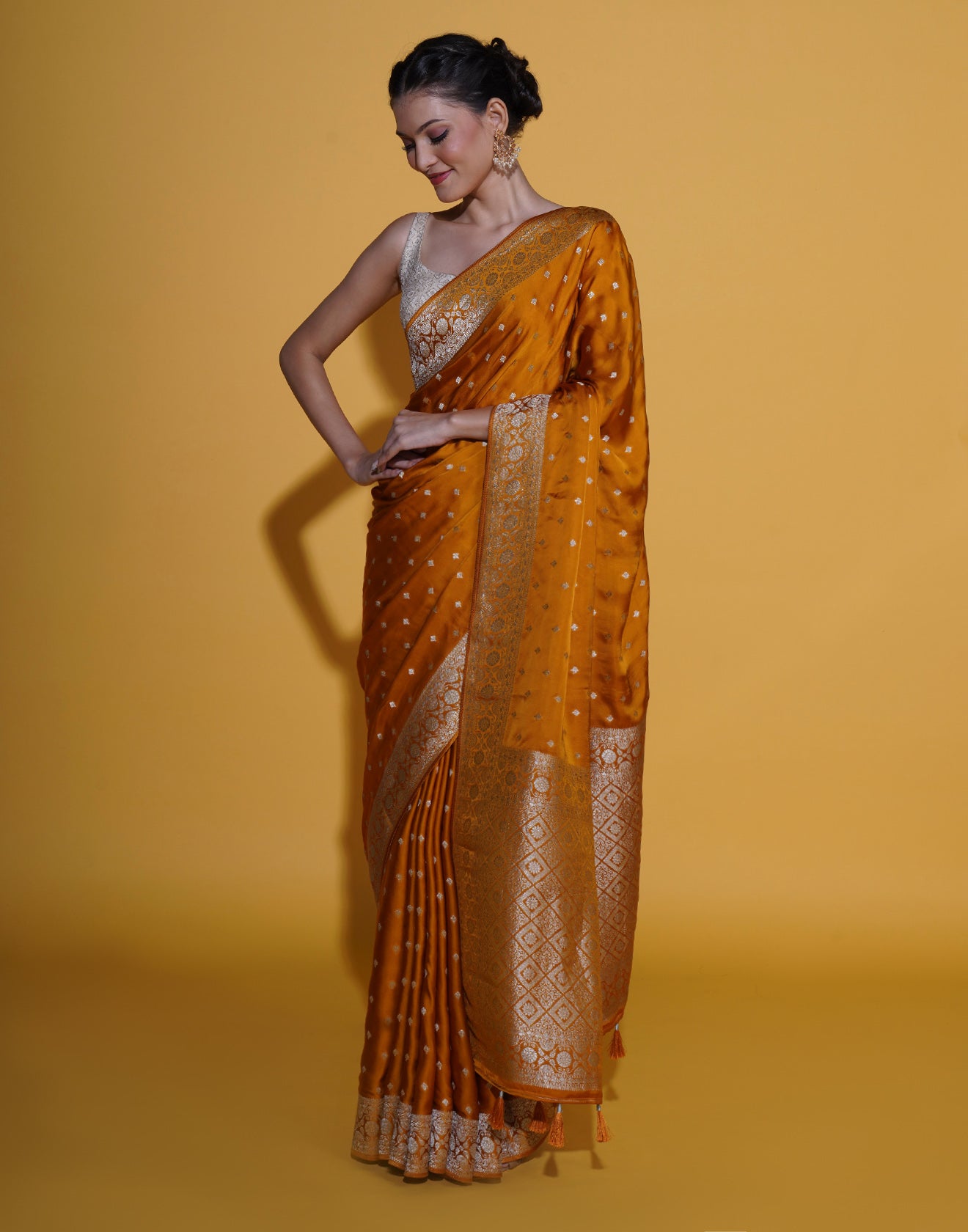 Rustic Orange Woven Zari Silk Saree