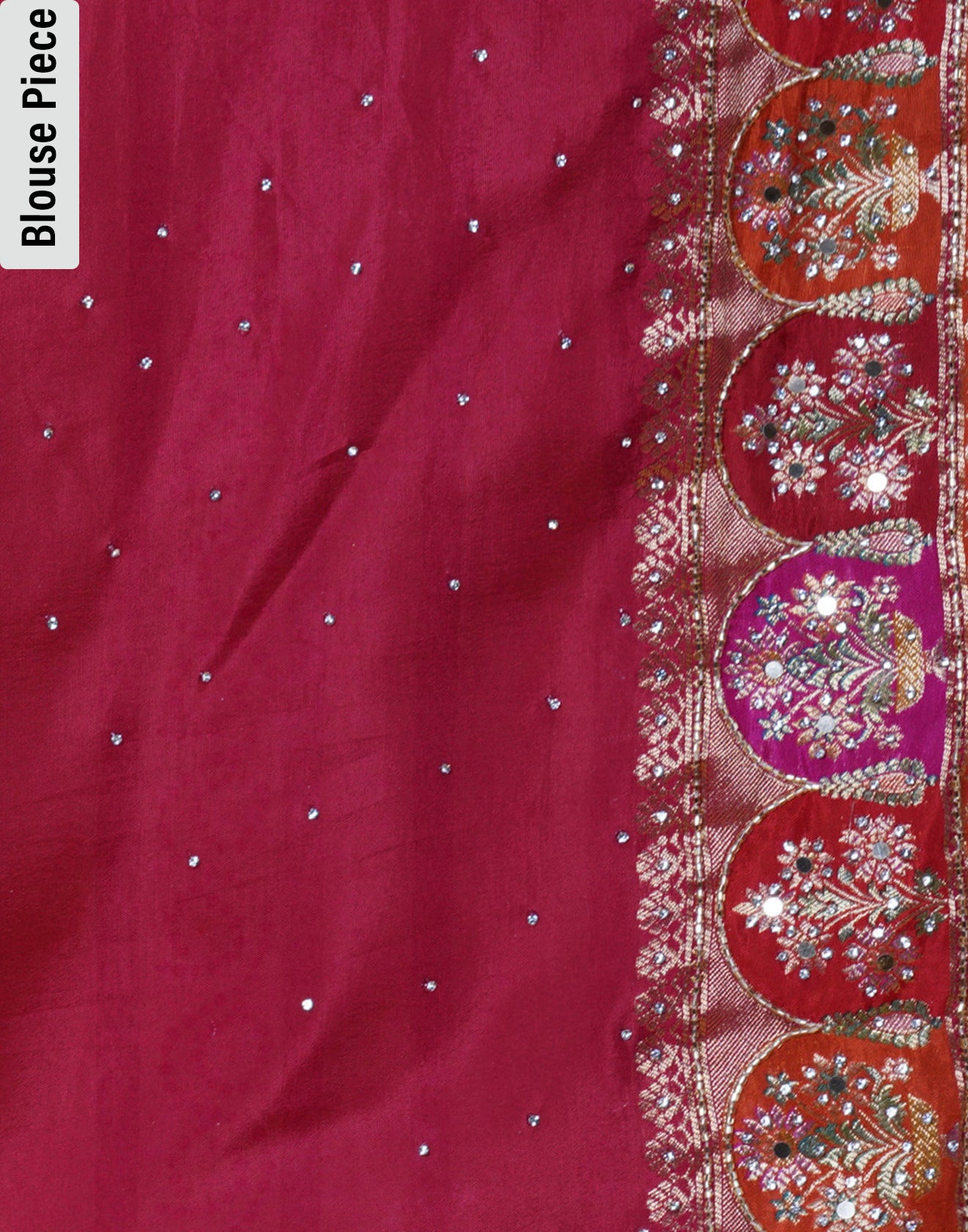 Pearl White With Contrast Red And Pink Bandhej Embellished Silk Saree