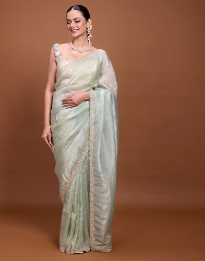 Sage Green Embellished Festive Saree