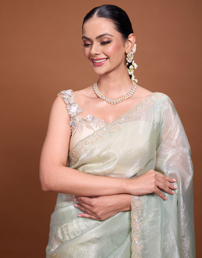 Sage Green Embellished Festive Saree