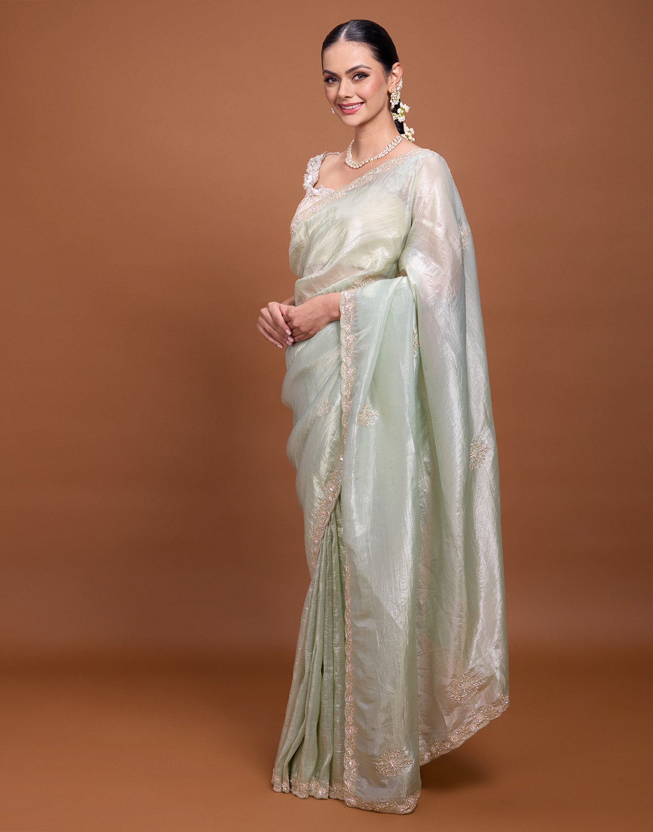 Sage Green Embellished Festive Saree