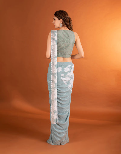 Sage Green Embellished Pre stitched saree
