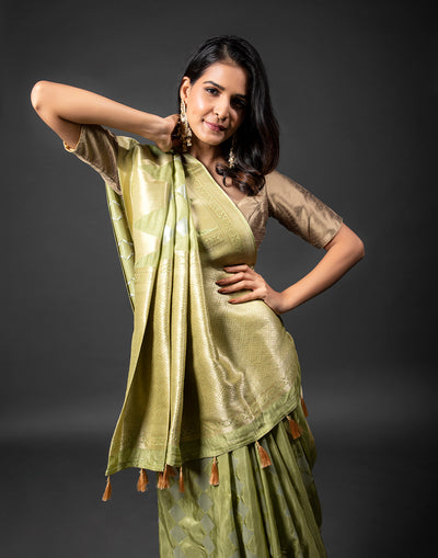 Sage Green Festive Saree With Embroidered Buttas
