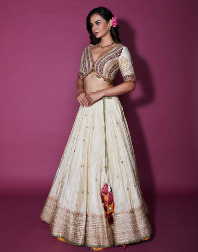 Satranga Embroidered Silk Lehenga Set