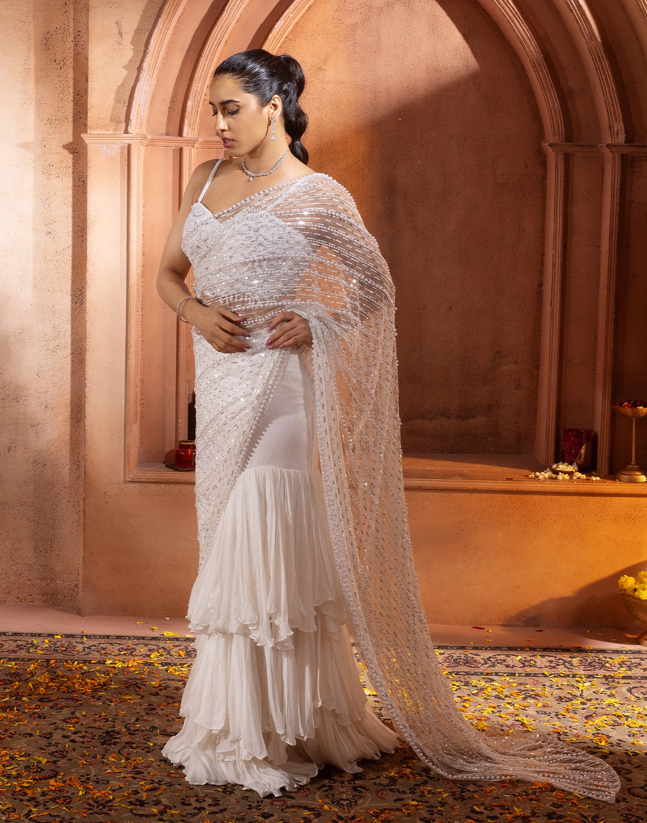 Seashell Charm Ruffle Pre-Stitched Saree